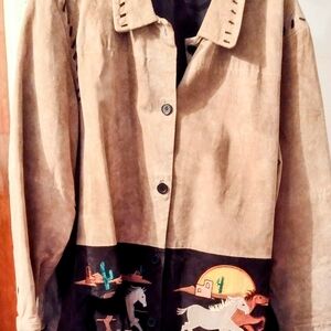 Vintage Quacker Factory leather Coat Horses
